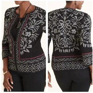 Chicos Black & White Zip Cardigan Jacket Size 2 L‎